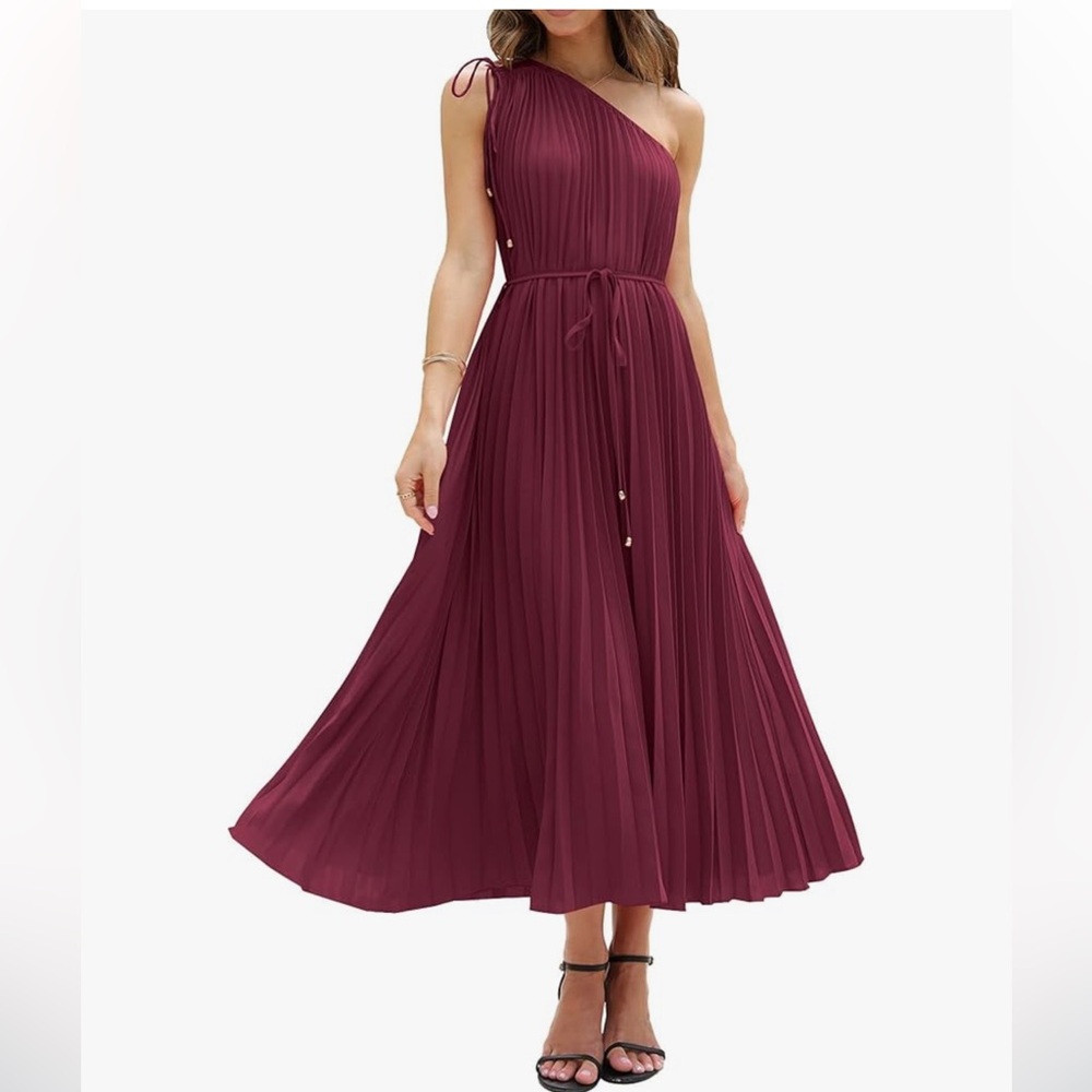 Chic One Shoulder Burgundy Dress